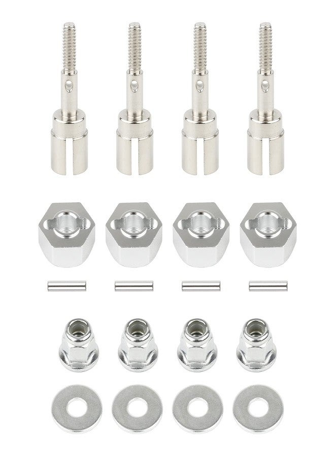 Rchobbytop 4 Sets 12mm Wheel Hex Drive Hub Adaptor & Steel Stub Axle & M4 Locknut Washers for 1/10 RC Car, Replace Parts of 102042 (02134) 122042 02033 for HSP 94108 94111 94123 94124 94170, Silver - Image 1